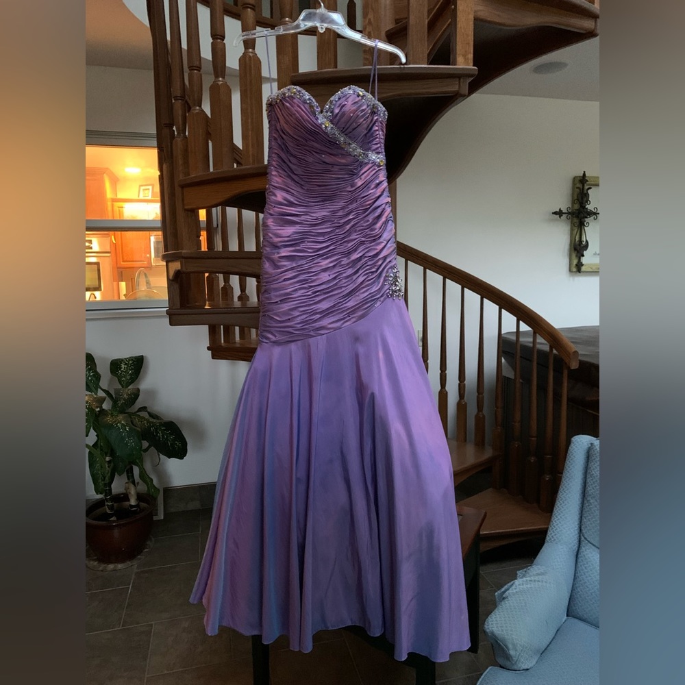 Mori Lee Purple irradescent prom dress/evening gown, strapless, with corsett